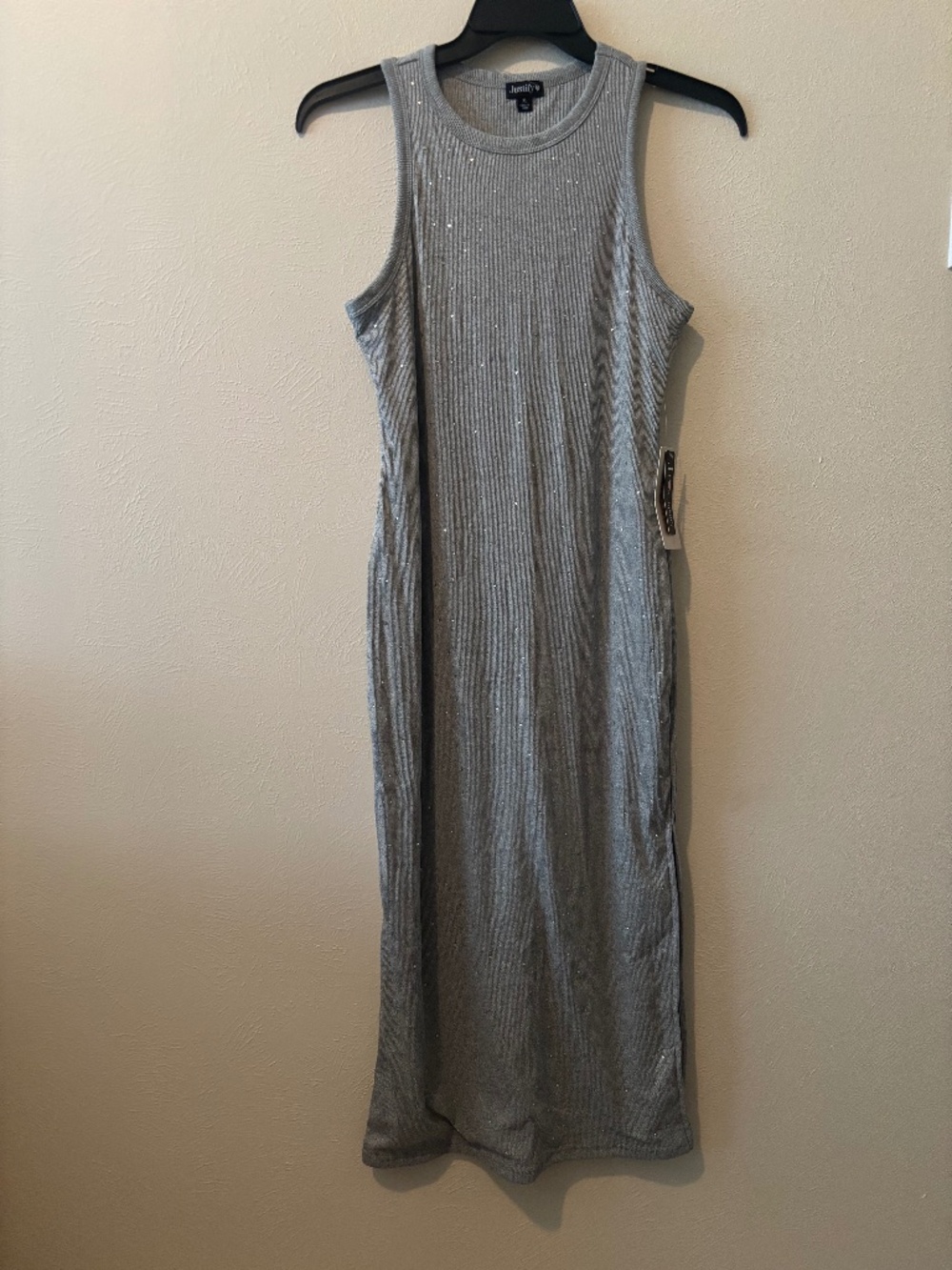 J for Justify Ladies Gray Silver Sparkle Maxi Jersey Tank Dress - Size XL